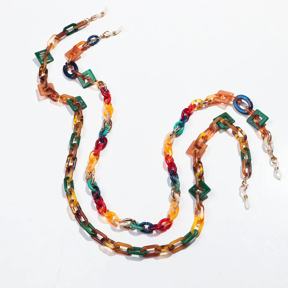 Bohemian Colored Acrylic Womens Glasses Chain Fashion Resin Geometric Tether Rope Strap Hanging Sunglasses Accessories 250410