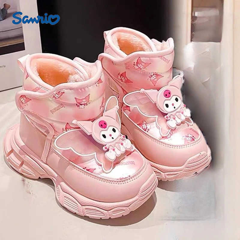 Sanrio KidsCasual Shoes Boots Kuromi PU Leather Winter Running Shoes For Children Anti-slip Keep Warm Designer Purple Pink Size 26-37 H251110