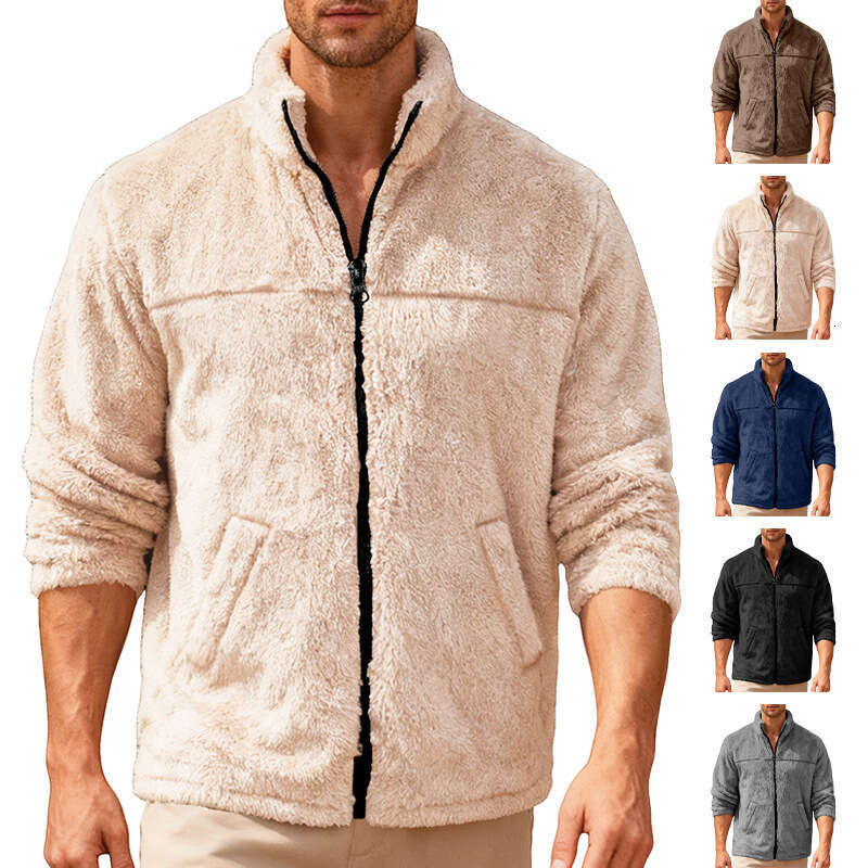 Cross-Border European and American Amazon Casual Sports Zipper Design Soft Couple Loose Arctic Velvet Stand Collar Jacket Coat