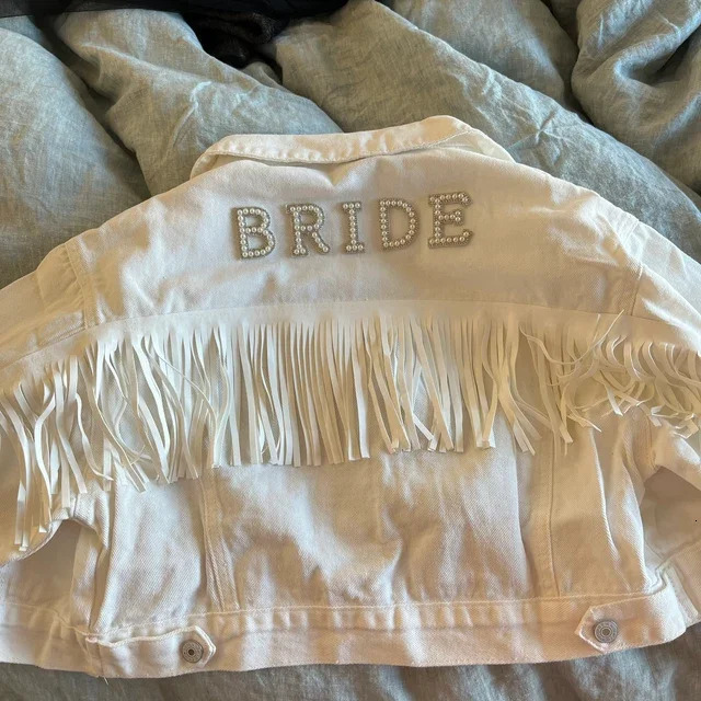 White Edge Womens Personalized Pearl Denim Jacket Nashville Singles Party Customized Name Wedding Jacket Wife Bride Gift 250409
