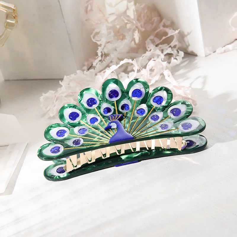 Hangzhou elegant peacock big grab clip exquisite and charming bird shark clip fashionable animal shaped hair accessories 250409