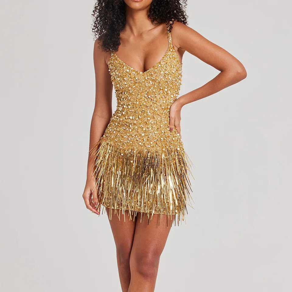 Cute Sexy Backless Sparkle Mini Dress Sequin Glitter Spaghetti Strap Concert Tour Going Out Clubwear 250317