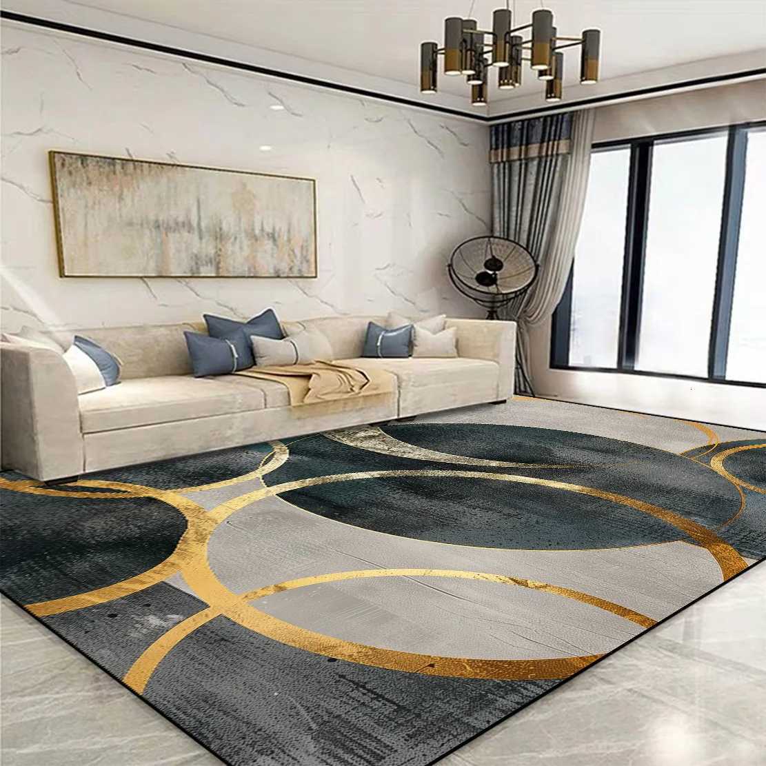 Modern Golden Geometric Carpet for Living Room Large Area Decoration Home Rugs for Bedroom Soft Non-slip 200x300 Lounge Sofa Mat Y251110