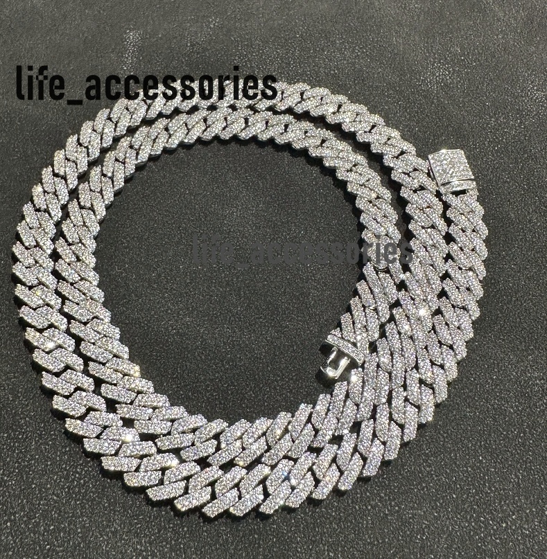Iced-out 8mm Wide 2Rows Moissanite Diamond Cuban Link Chain S925 Silver Jewelry Hip Hop Fine Jewelry Necklace