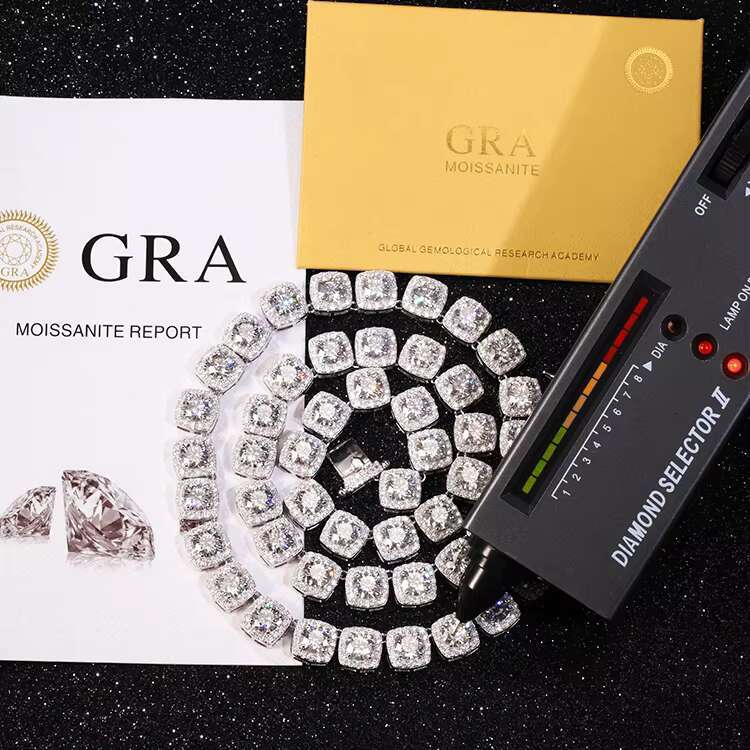 Fashion Jewelry 8mm 10mm 12mm Wide Solid Silver D/VVS GRA Moissanite Tennis Link Chain Mans Necklace