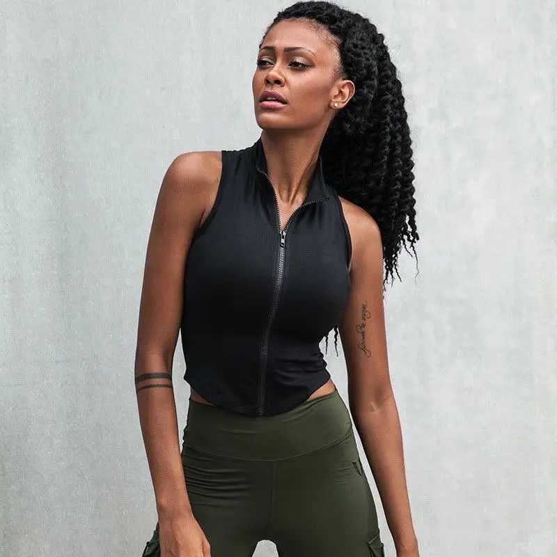 Sports vest womens sleeveless yoga vest summer ultra-thin running vest zipper fitness T-shirt casual sportswear womens clothingXJ250410