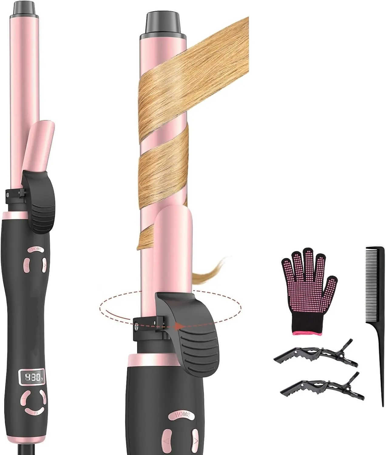 Rotating Curling Iron 1 Inch Automatic Curling Wand with 12 Temperature Memory Mode Perfect for Beach Waves C251110