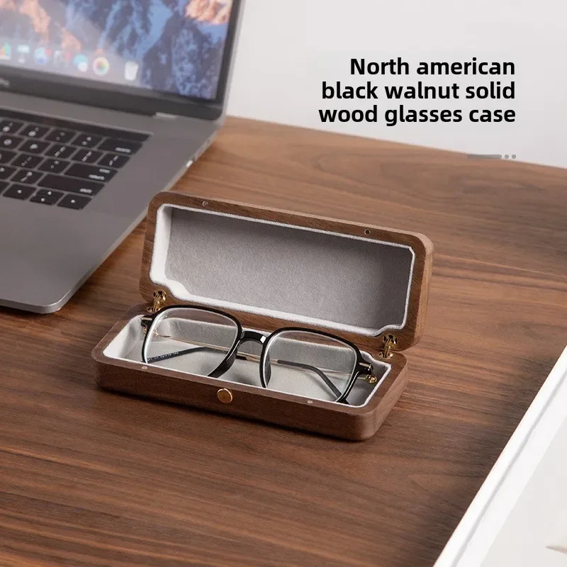 Japanese style solid wood glass box black walnut solid wood high-end storage box retro portable stress resistant sunglasses box 250409