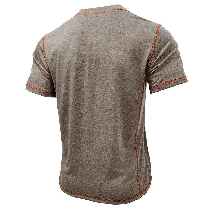 Summer European and American Short sleeved Henley Shirt Round Neck Color blocked Top T-shirt Men's Wear 2025 New Casual Versatile Fashion Clothin