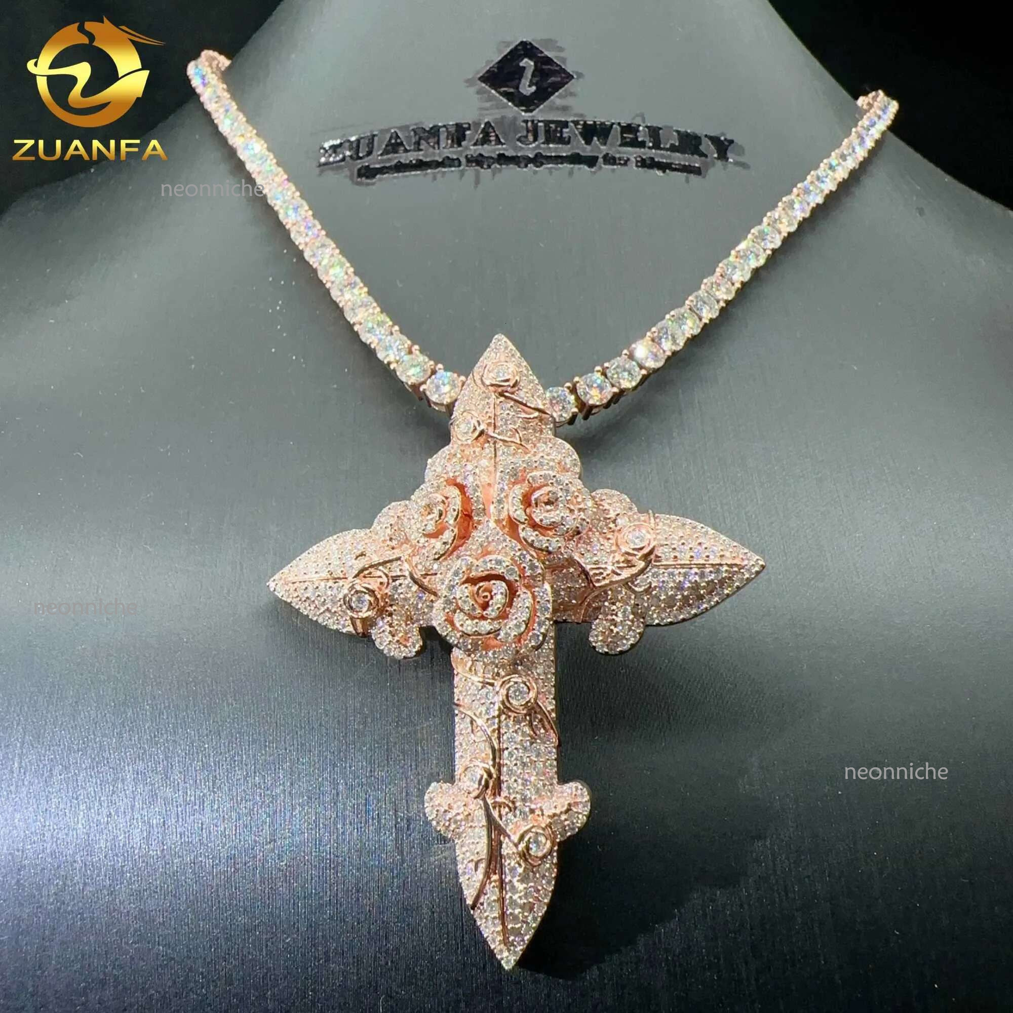 Custom tennis chain sterg sier vvs moissanite hip hop iced out jewelry fashion cross pendant