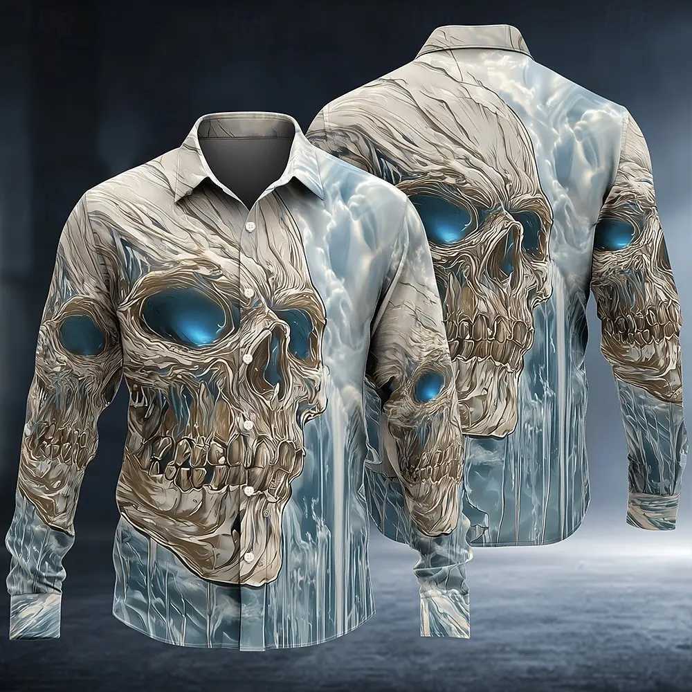 Halloween Costumes Mens Skulls Shirt Button Up Shirt Long Sleeve Casual Outdoor Vacation Daily Fall 3D Print Collared Shirts K251110
