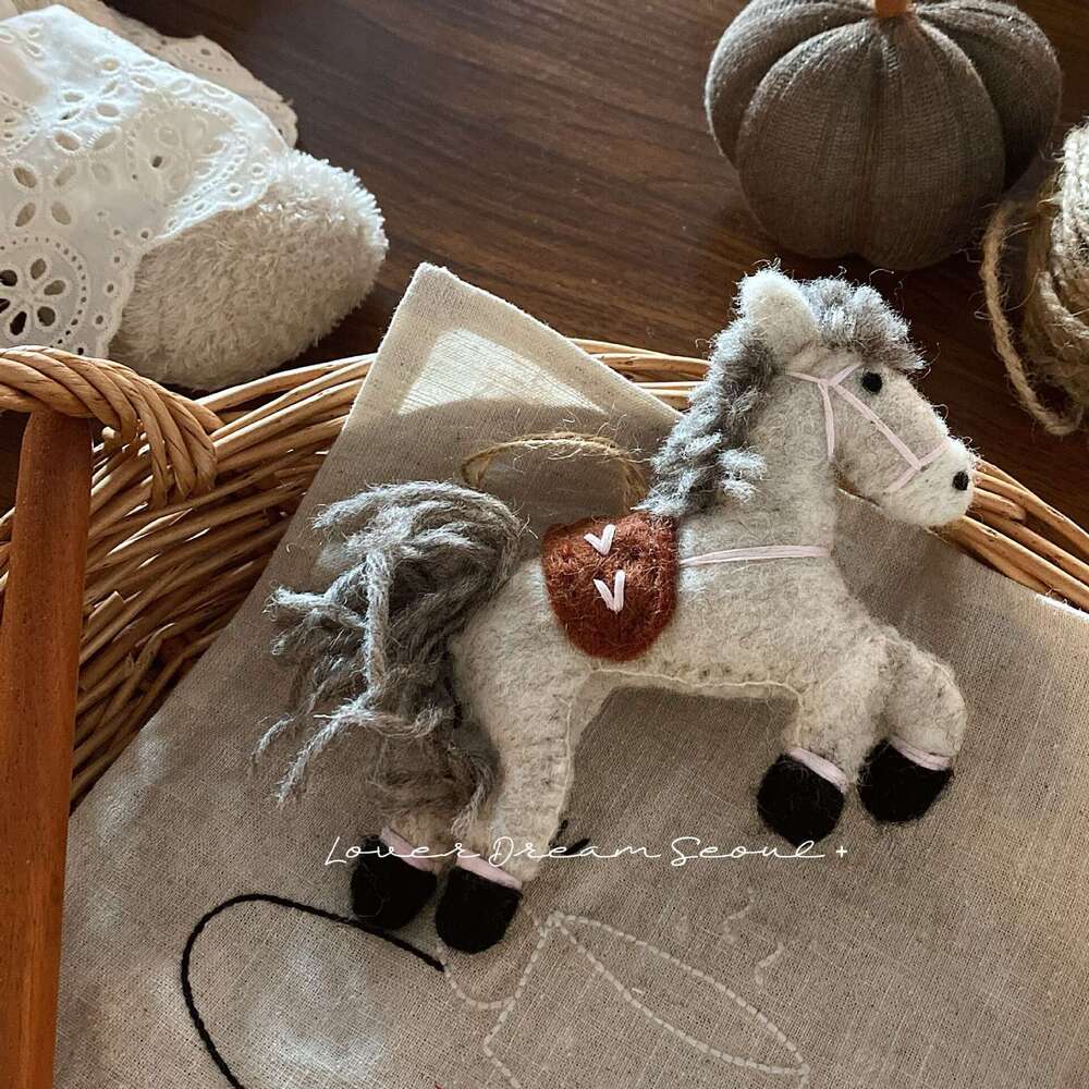 Gray Wool Felt Pony Keychain Bag Charm, Autumn Winter Cute Fashion Versatile Pendant for Women, Unique Accessory In-Stock