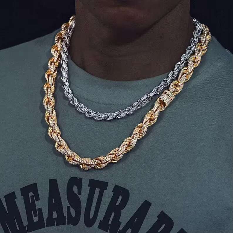 Moissanite Cuban Chain 925 Sterling Silver Iced Out 8mm/12mm Hiphop VVS Moissanite Rope Chain