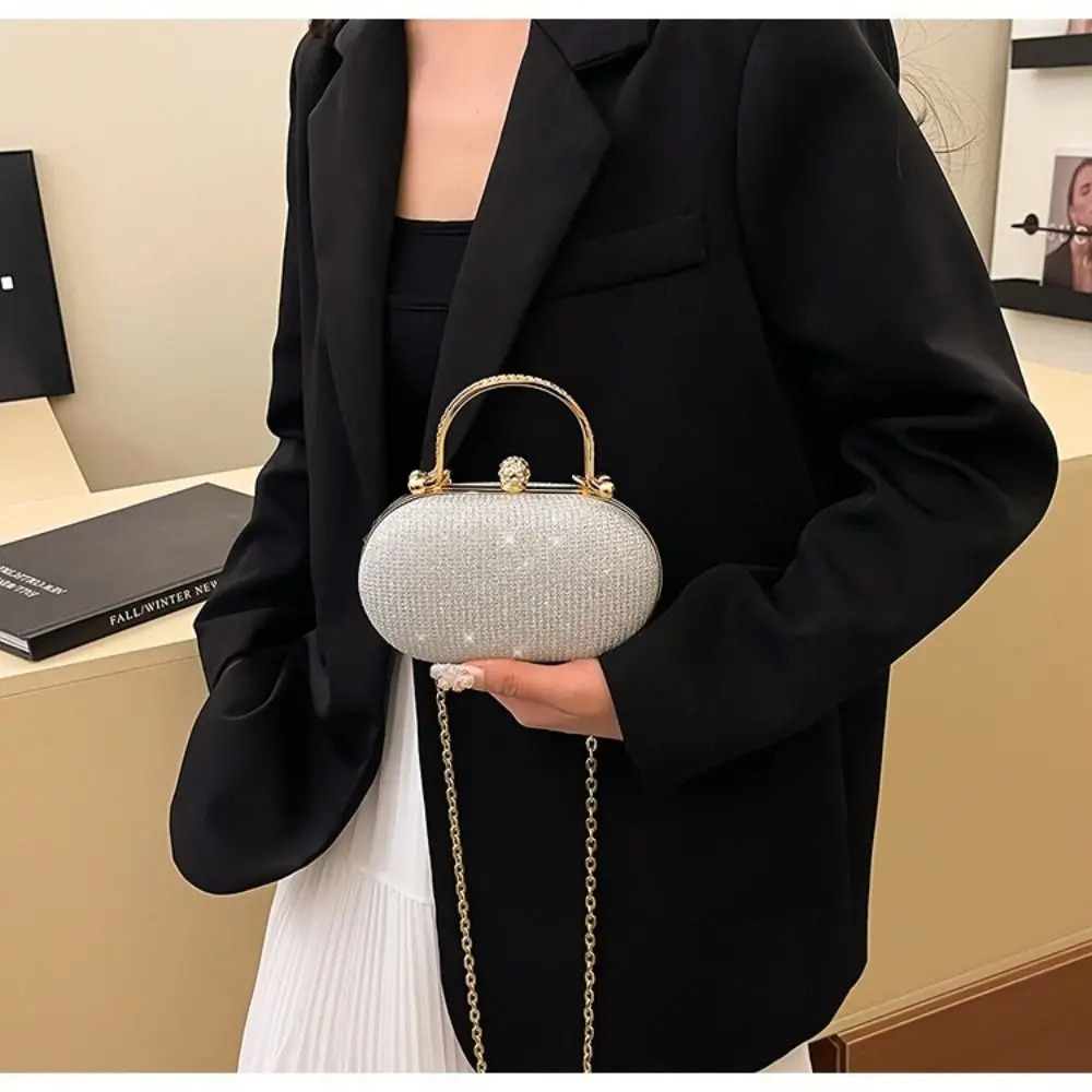 Fashion Polyester Fiber Evening Bags Rhinestone Chain Shoulder Bag Banquet Bag Women R251110