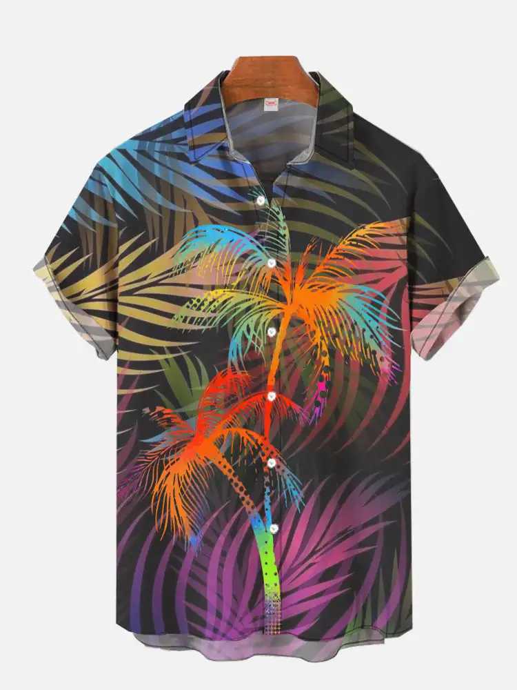 Mens Hawaiian Coconut Tree Pattern Shirt Summer Beach Sunset Shirt Mens Casual Short Sleeve Shirt Exquisite 3D Printed Shirt X250410