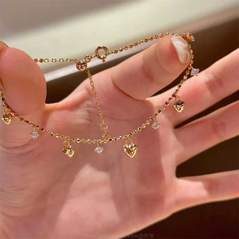 Korean Delicate Heart Beads Shiny Zircon Water Drop Bracelet For Women Simple Love Heart Beaded Adjustable Chain Bangle JewelryT251110
