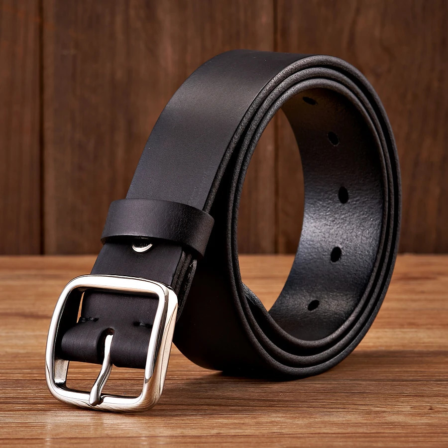 3.8CM Anti Allergy Stainless Steel Buckle Belt Vintage Cowskin Genuine Leather Mans Belt Male Cowhide Retro Jeans Soft Belt 250409