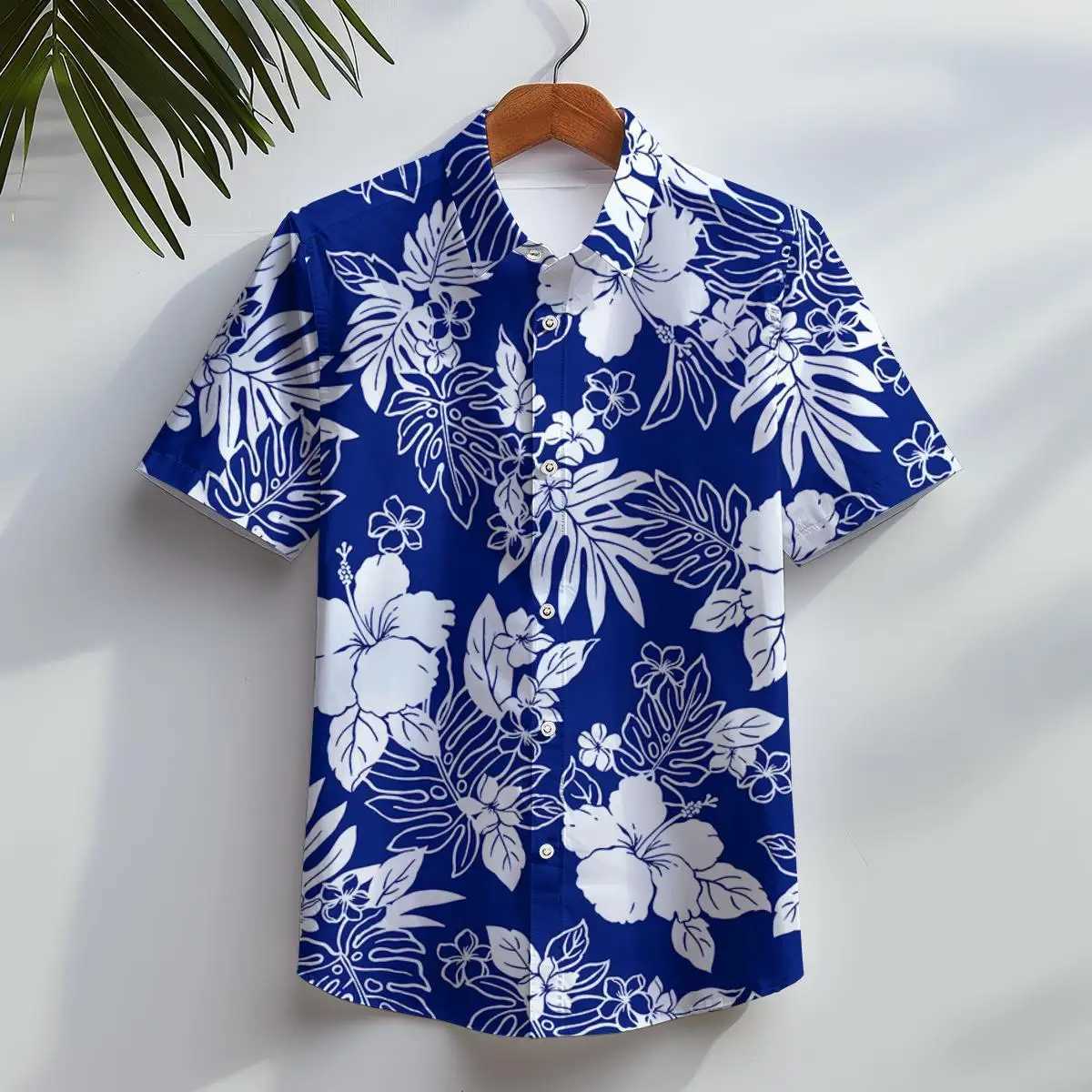 Hawaiian mens beach casual short sleeved button down jacket tropical leaf flower 3D printed summer vacation clothing X250410