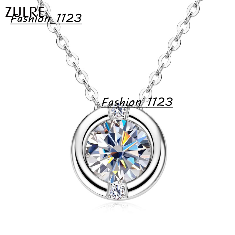 Classic Trendy Engagement Gift Jewelry Original Real 925 Sterling Silver Round Cut Moissanite Pendant Necklace for Women
