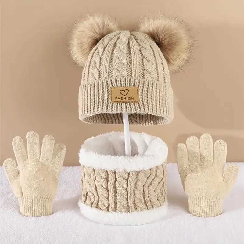 Toddler Kids Pom Decor Beanie Infinity Scarf Gloves Boys Girls Winter Warm SuitXJ251110