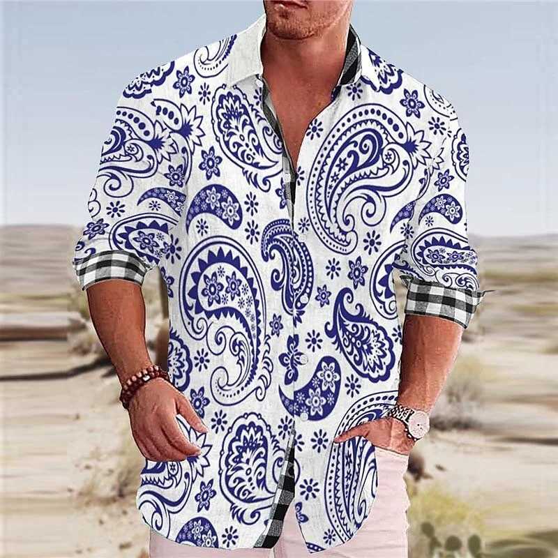 2023 mens shirt color graphics 3D geometric rainbow long-sleeved single-breasted shirt fashion street view design 6XL K251110