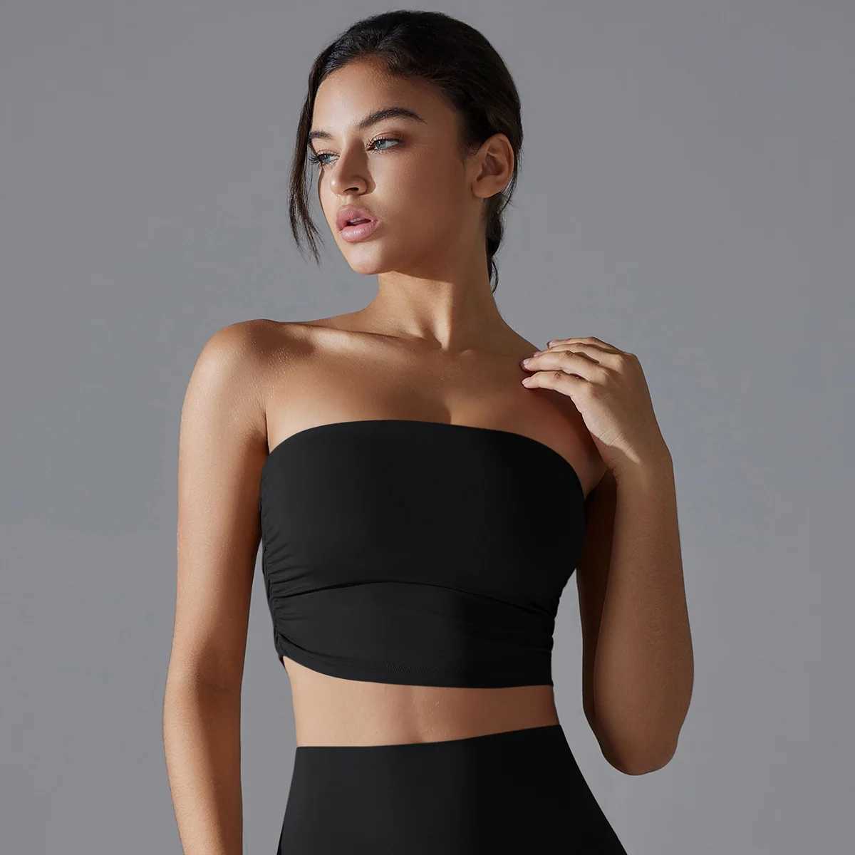 Yoga tops with solid color packaging yoga clothes with pleated edges breathable ultra-thin running sports underwear womens fitness topsXJ250410