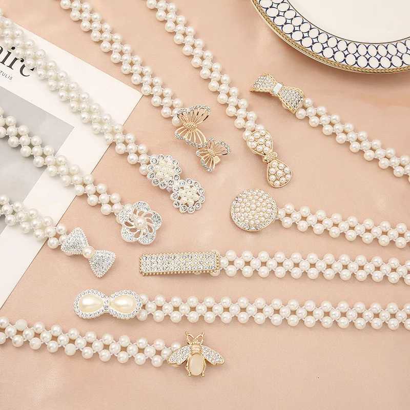 Pearl waist chain for Wens decoration high-end Rhinestone pearl belt fashionable and sweet dress elastic waist chain X250410