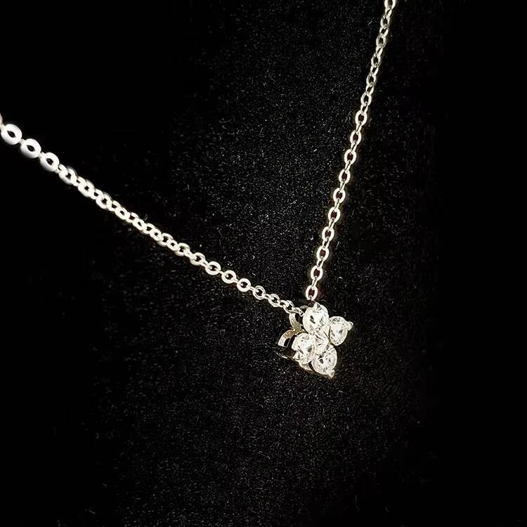 Fine Jewelry Adjustable 925 Sterling Silver Moissanite Pendant Four Leaf Clover Necklace Link Chain Women Gift Anniversary