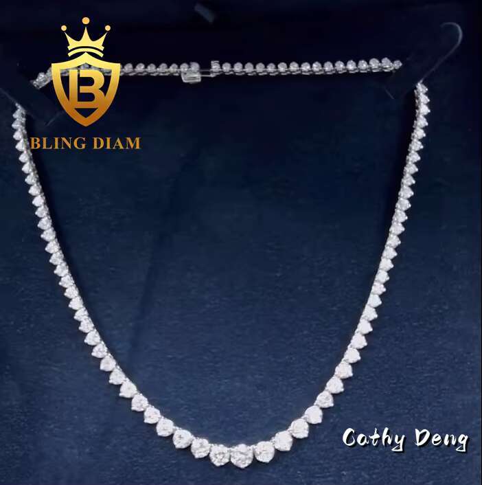 Fashion Design Small to Big 3 Prong Round Moissanite Tennis Chain S925 Sterling Silver Iced Out Moissanite Chocker Necklace