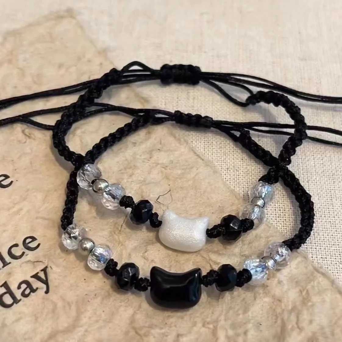 Natural Moonstone Obsidian Bracelets Couple Minimalist Bracelet Handmade Cute Black White Rabbit Cat Bracelet Party Jewelry GiftT251110
