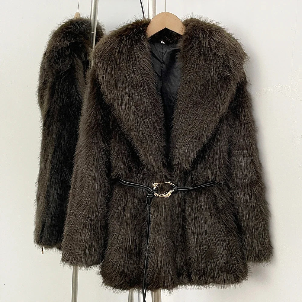 Fur Coat Ecofriendly Female Autumn Winter Warm Faux Women Fashion Belt Black Fluffy Jacket Outerwear Spring 251110