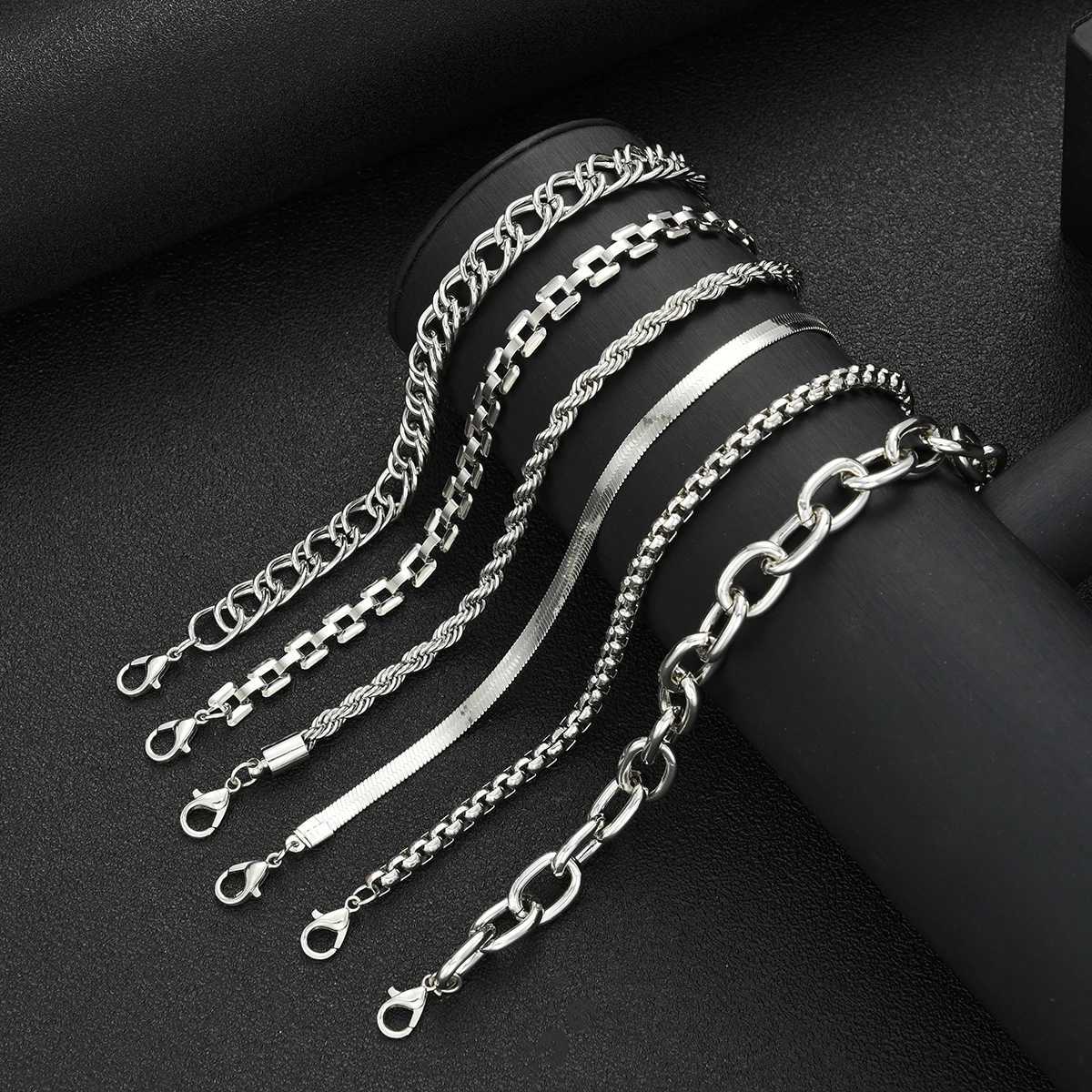 6pcs Simple Punk Chunky Chain Bracelet Set for Women Retro Metal Twisted Designs Multi Layered Bracelets Daily Wear Jewelry GiftT251110