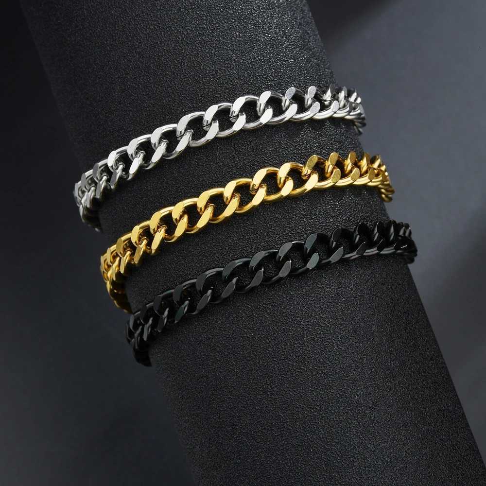 3/5/7mm Stainless Steel Cuban Link Chain Wristband Classic Punk Heavy Male Jewelry Simple Fashion Couple Bracelet for Men WomenT251110