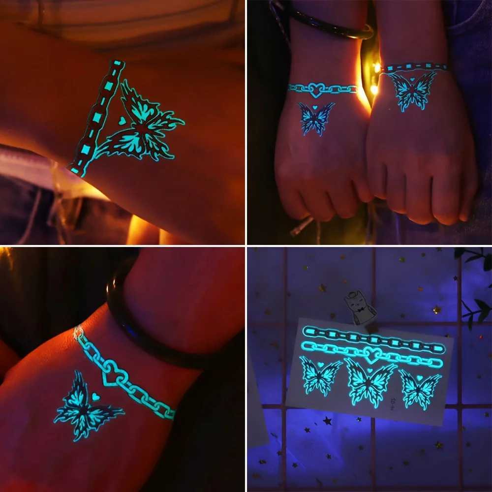 12 Butterfly Luminous Temporary Tattoos Blue Luminous Tattoo Stickers Female Hand Face Tattoos Music Party Decoration W250410