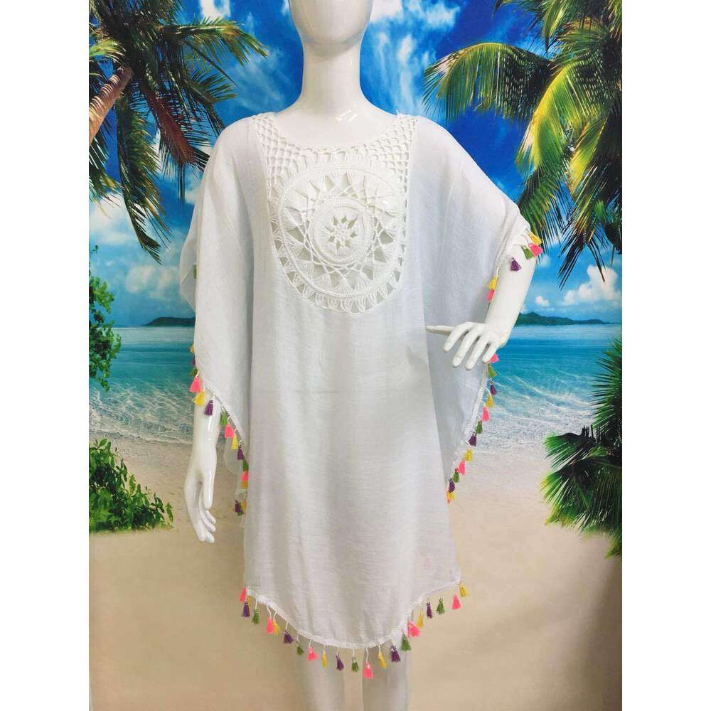Summer Hand Hook Flower Splicing Beach Skirt Loose Large Vacation Sunscreen Women's Top 2025 New Casual Fashion Trendy Clothing