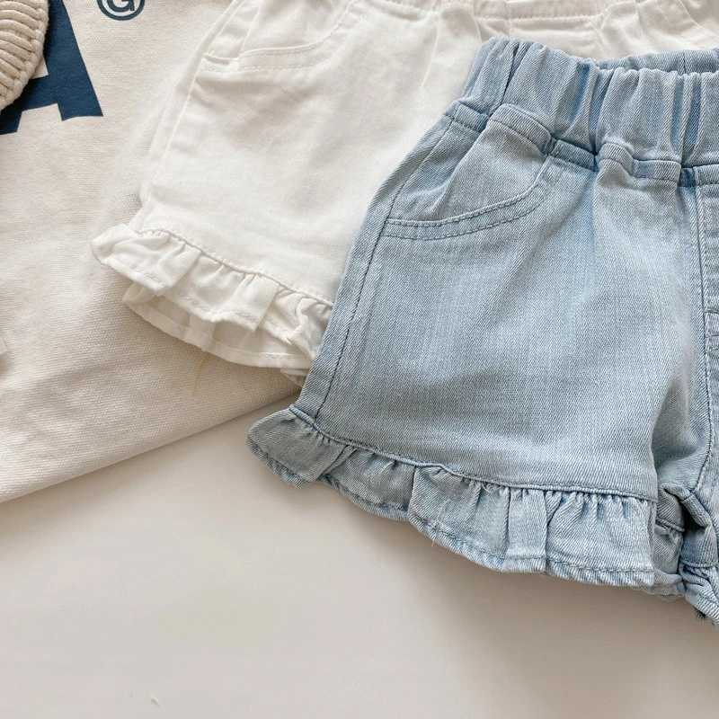 Childrens New Summer Childrens Girls Ruffle Shorts Solid Short Denim Childrens Wear Teen Girls Jeans Z250410