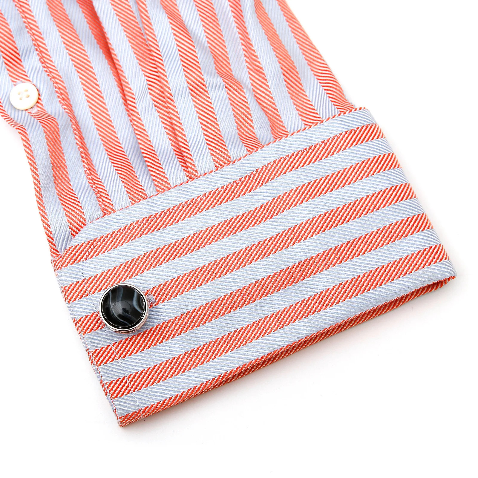 Casual Lrregular Black and White Patterns Round Silver Mens Cufflinks French Blue Color Stone Silver Shirt Buttons 250409