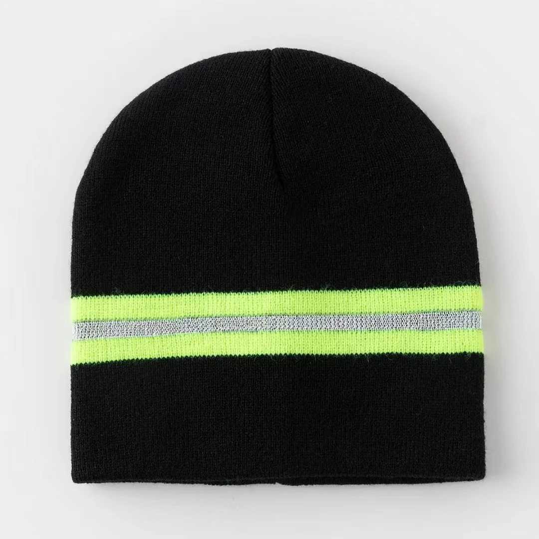 Men Womens Thermal Knit Beanie with Reflective Stripe Winter Warm Hat for Outdoor SportsXJ251110