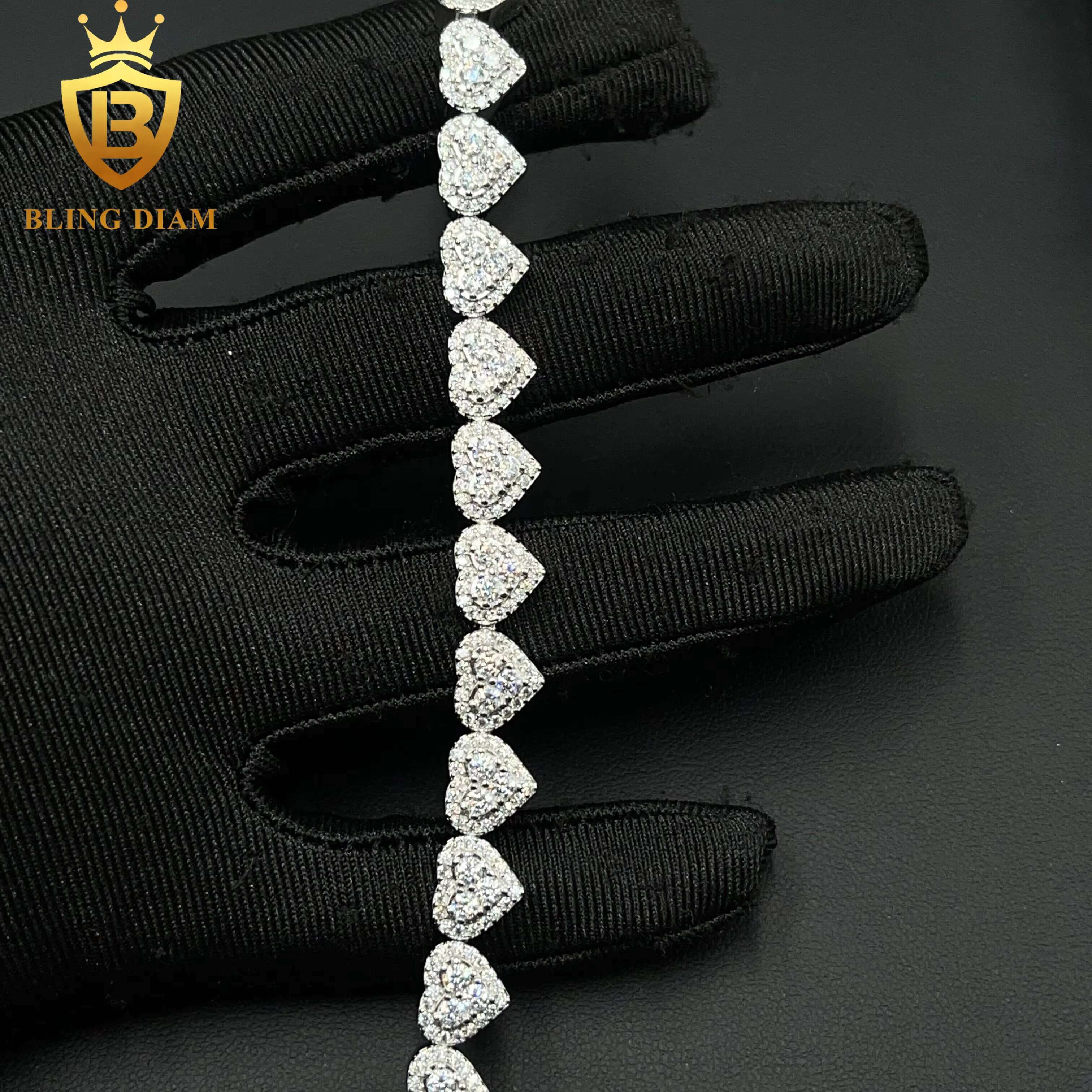 Fashion Jewelry 925 Sterling Silver VVS Moissanite Heart Shape Cuban Tennis Chain 8mm Necklace Bracelet