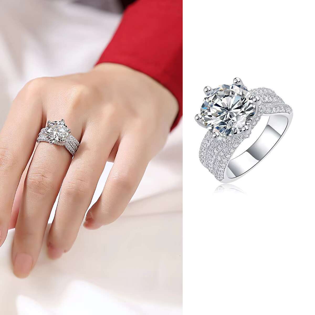 Hot Selling 925 Sterling Silver 5 Mosan Diamond Ring New Style Rose Gold Plated for Engagement or Party
