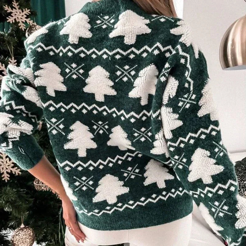 Winter 2025 Women Knitted Sweater 3D Santa Tree Print Warm Thick Jumpers Christmas Sweaters Long Sleeve Pullover Tops Xmas Look 251104