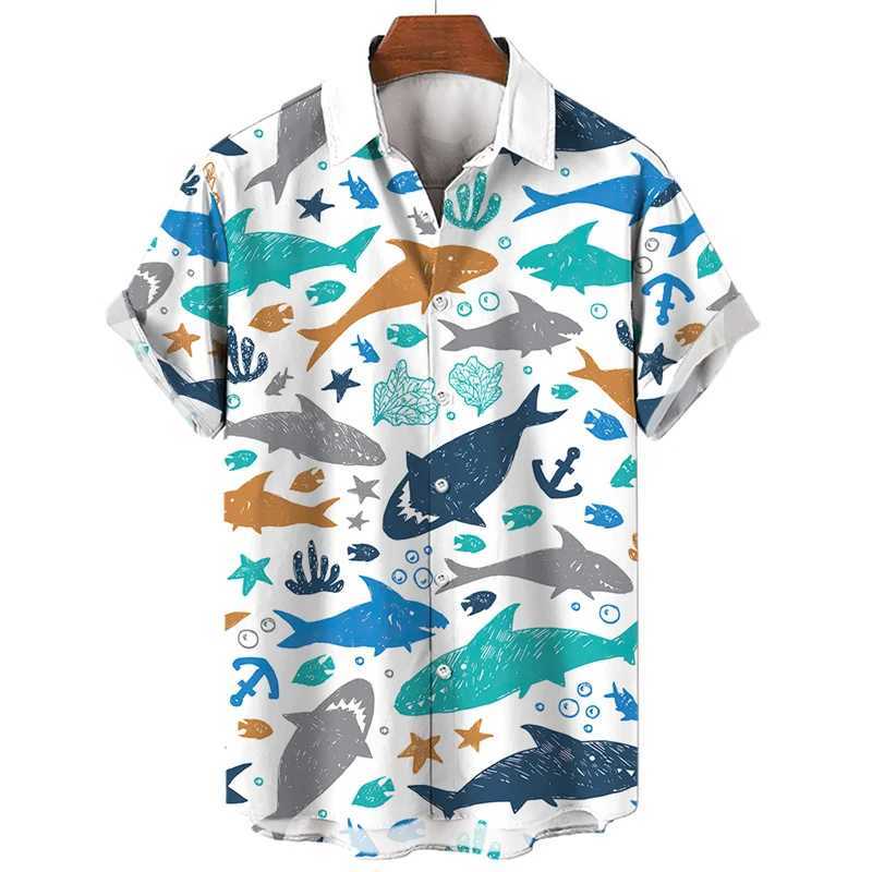 3D printed jellyfish Hawaiian mens casual marine animal pattern short sleeved shirt summer fashion top X250410