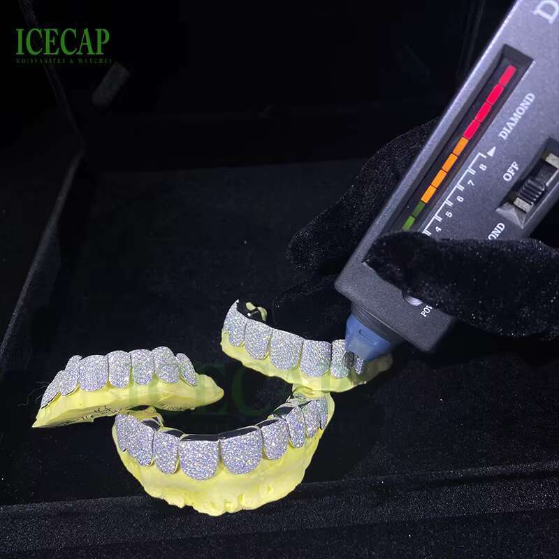 Custom 925 Sliver VVS Moissanite Grillz Iced Out White Gold Hip Hop Fine Jewelry Grillz Teeth Diamond Moissanite Grillz for Men