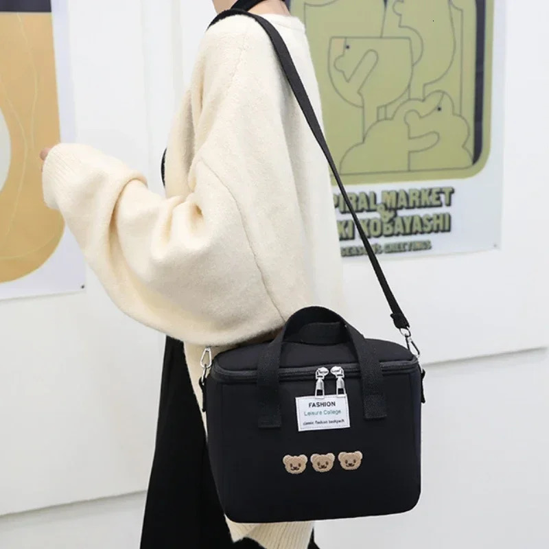 Cute bear lunch bag girls insulated canvas cooler handbag aluminum foil food box home school picnic dinner container 250401