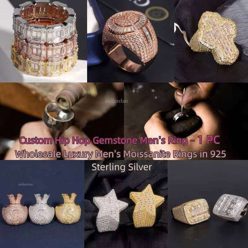 Hip-Hop VVS Hui Shi Ring Men's Style S925 Sterling Silver Gold-Plated Engagement Jewelry