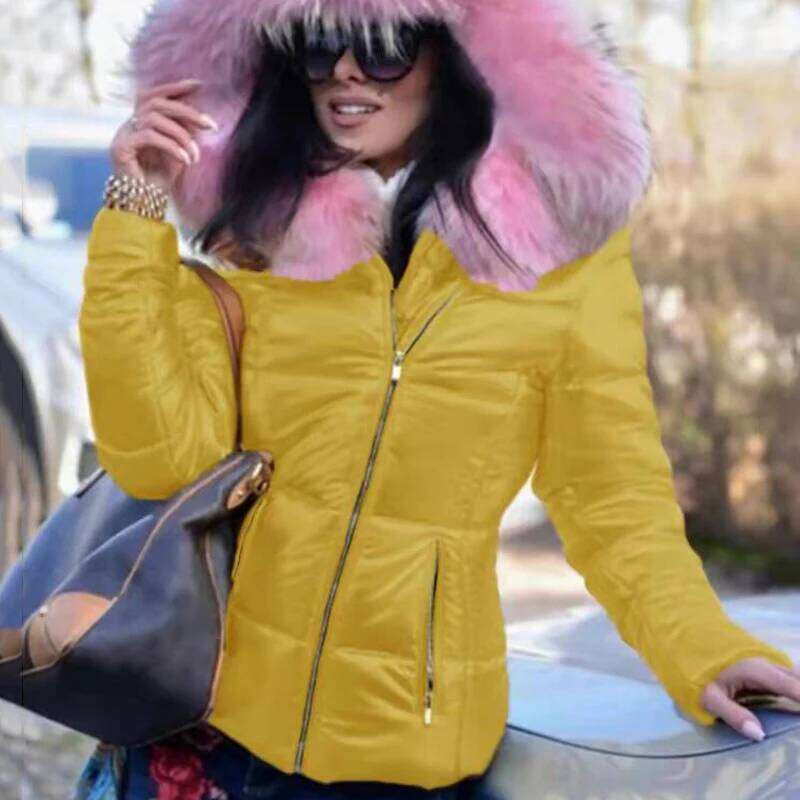 New Winter Cotton Padded Warm Parkas Coat Outwear Hooded Fur Collar Jackets Women Short Casual Slim Overcoat Female Down Jacket