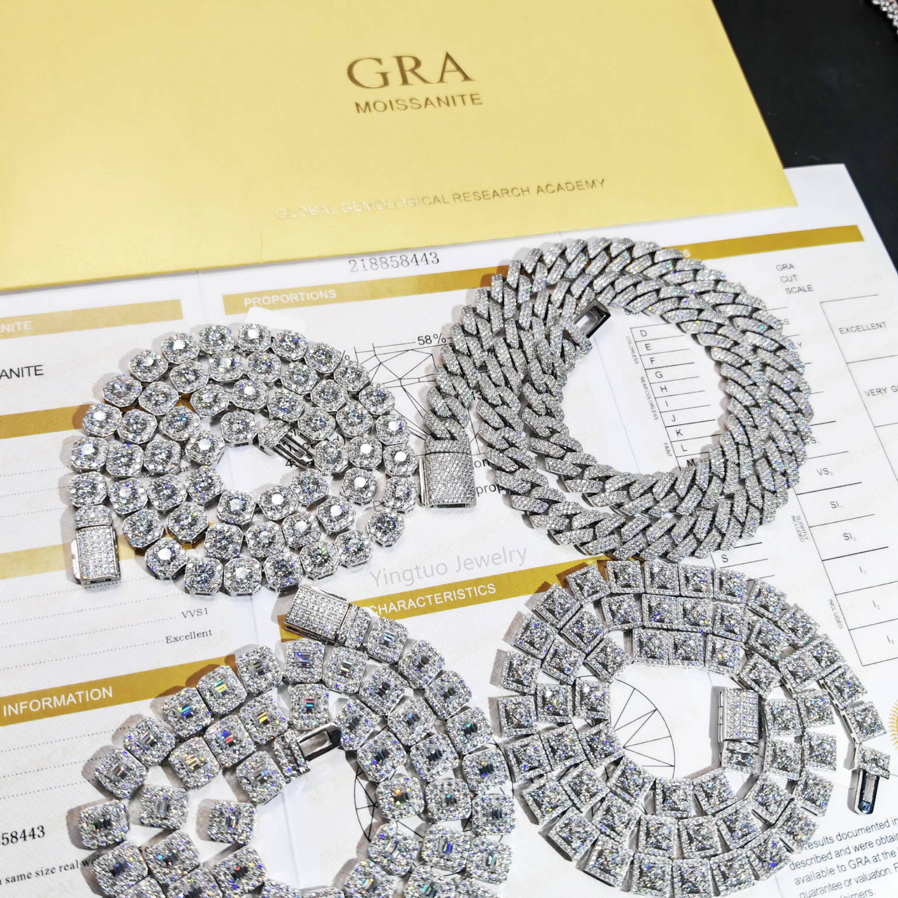 Wholesale Hip-hop 8mm/10mm/12mm 925 Silver 18K Gold-plated Moissanite Cuban Necklace for Gift