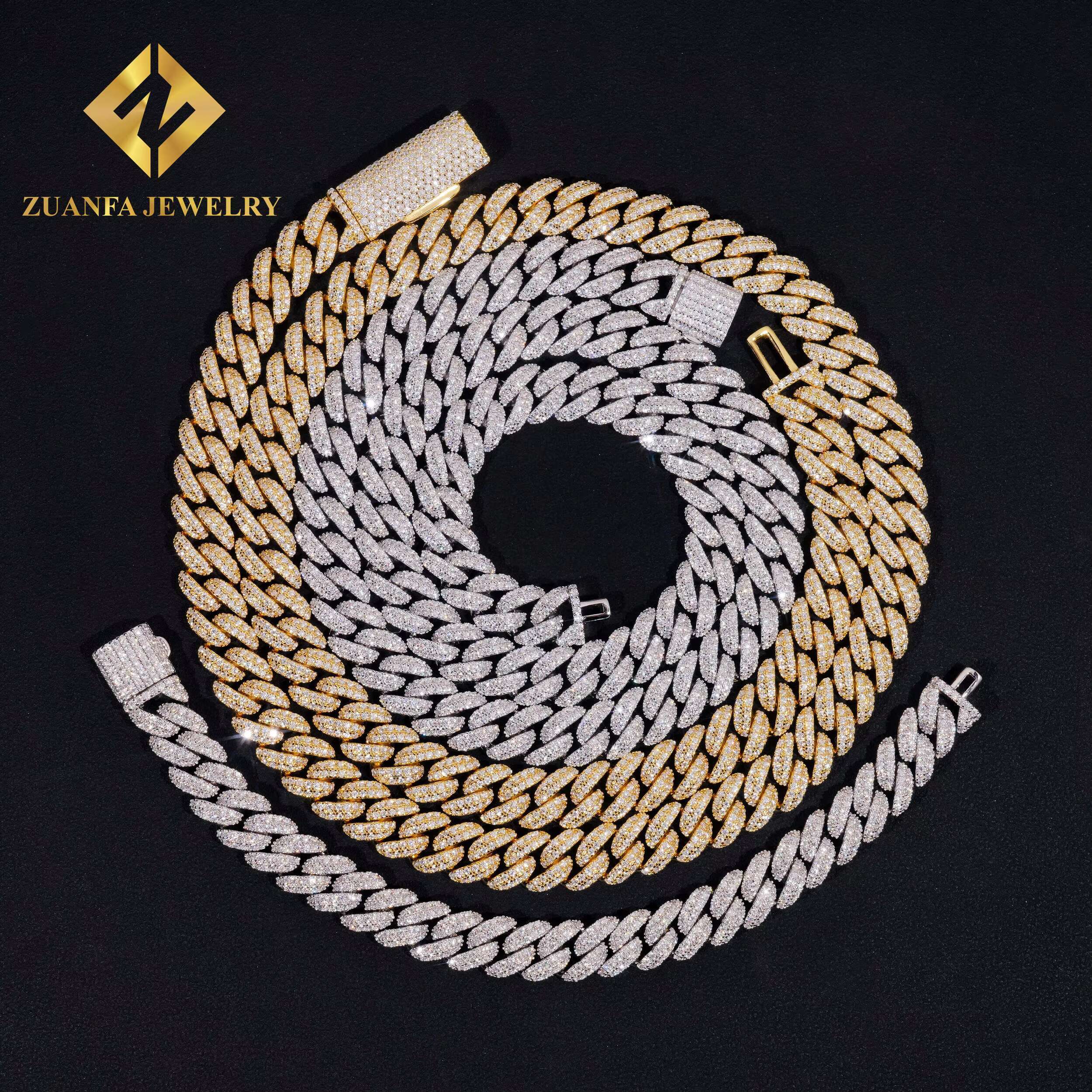 RTS Pass Dia Tester 10mm 2rows Moissanite Men's Bracelet Sier Cuban k Gold Plated Popular Chain