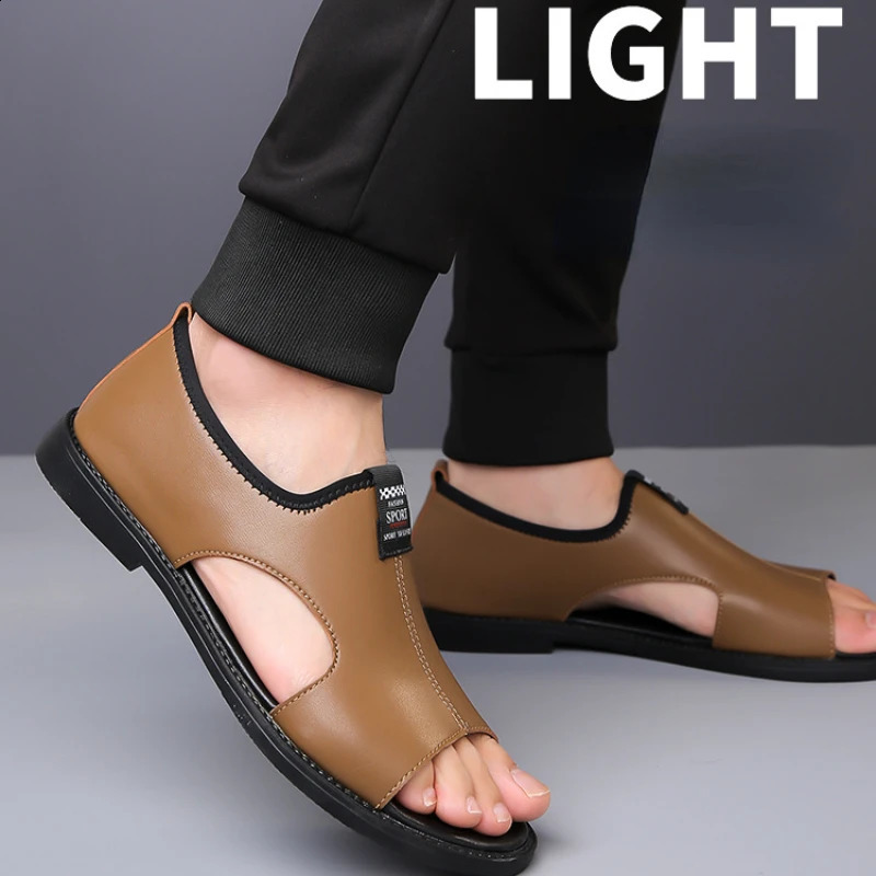 Man Sandals er Fashion Leather Casual for Men Summer comfortable Beach Slippers Outdoor Non-slip Men sandalias 2024 250402