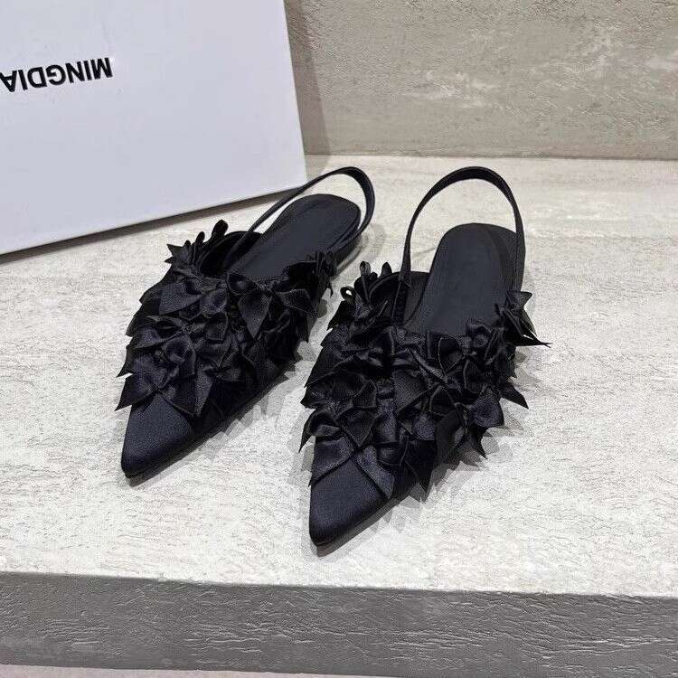 Woman Sandals Summer New Flat Toe Sandals With Women S French High End Temperament Bow Tie Sandals Low Heel Pointed Single Shoes